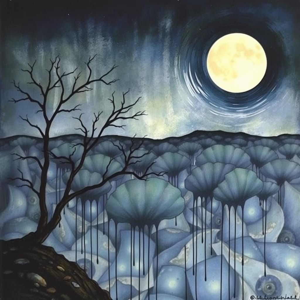 Surreal Moonlit Leaves in Impressionist Style
