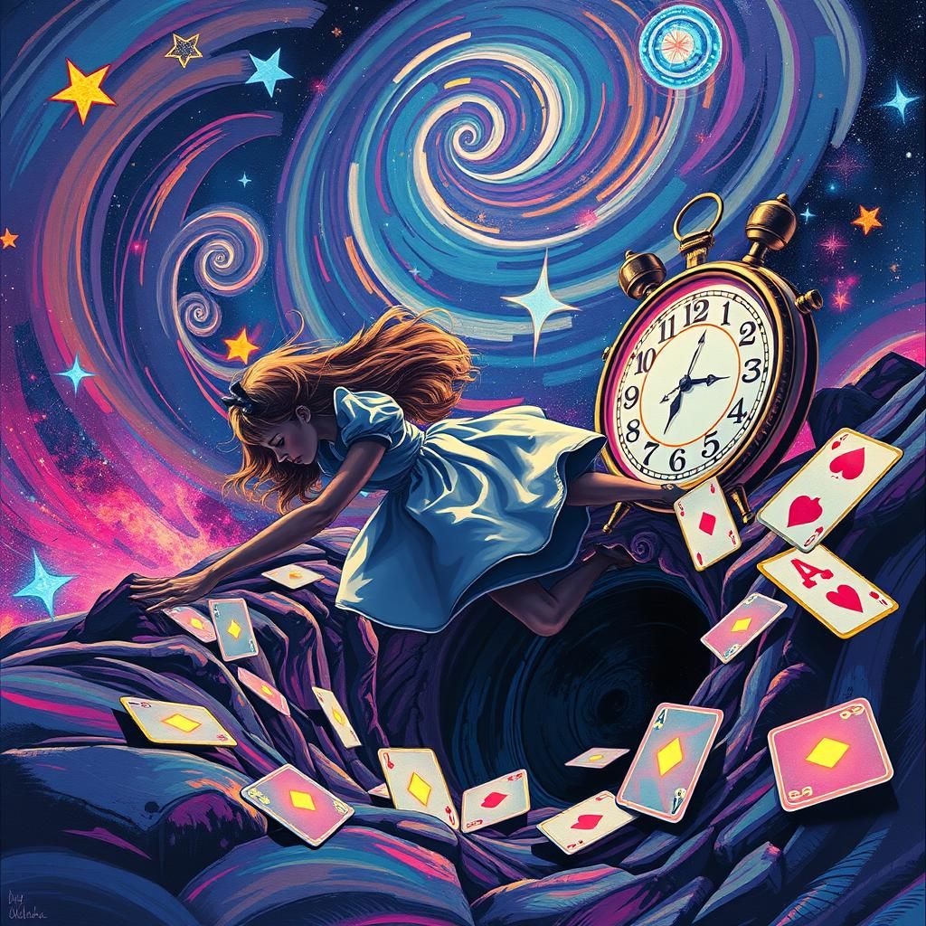 Alice in Wonderland: Cosmic Dreamscape in Double Exposure