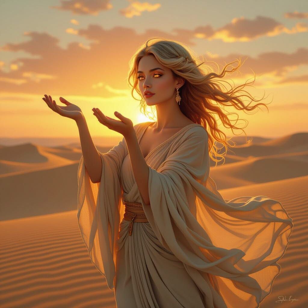 Golden Sand Spirit Portrait in Ethereal Style