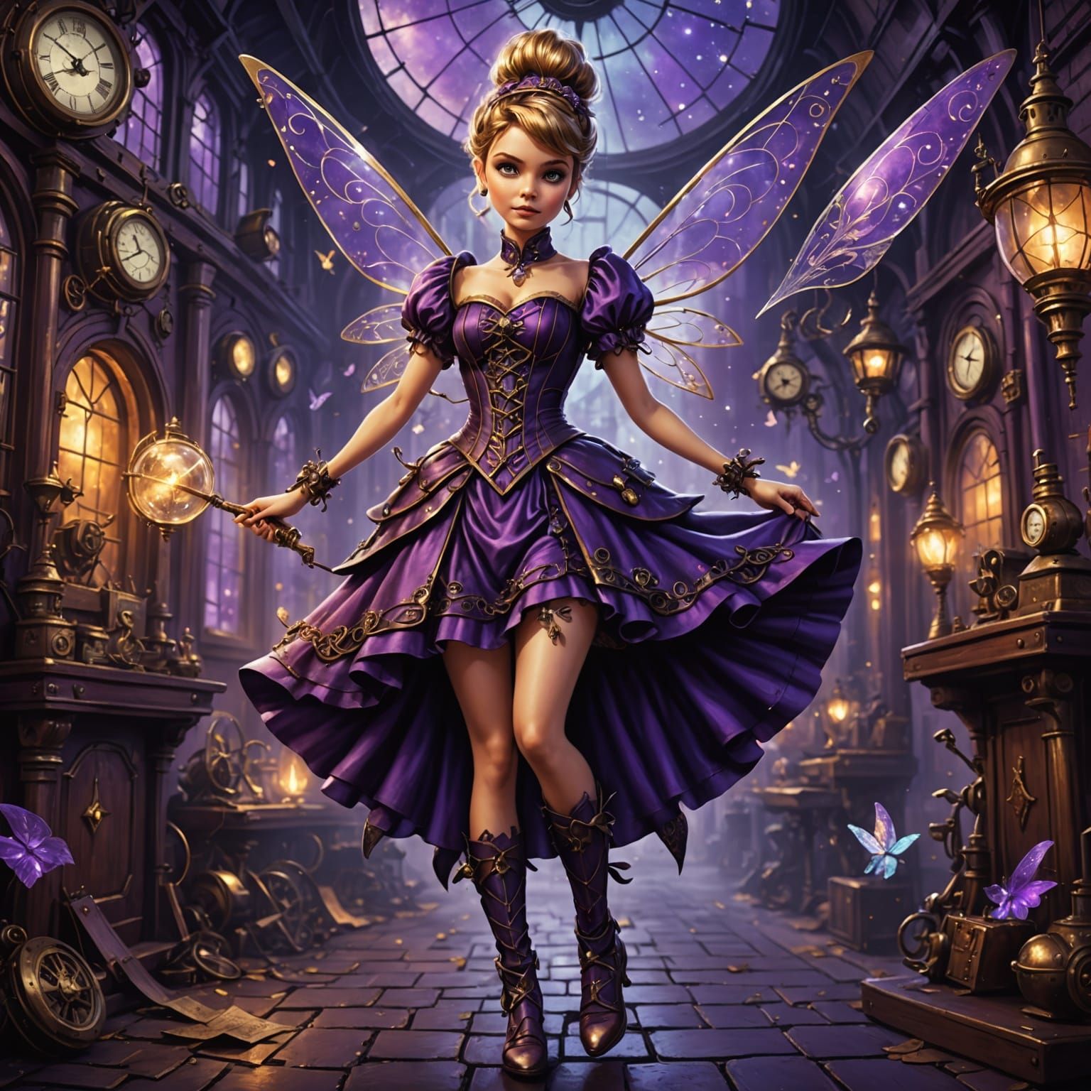Steampunk Tinkerbell in Victorian Dress: Digital Painting
