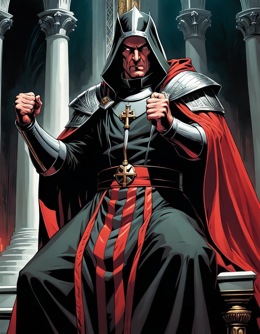Grand Inquisitor on Papal Throne in Comic Book Style
