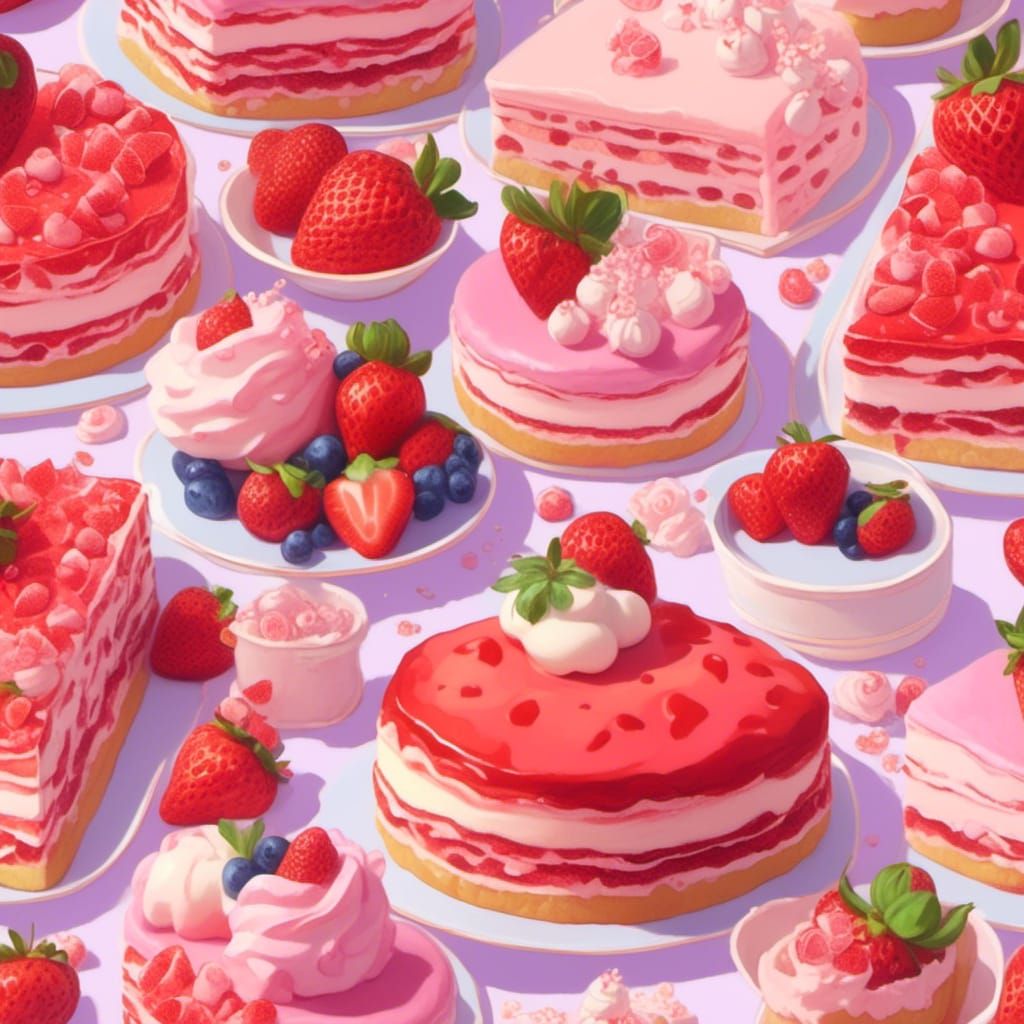 Kawaii Strawberry Dessert Stickers in Anime Style