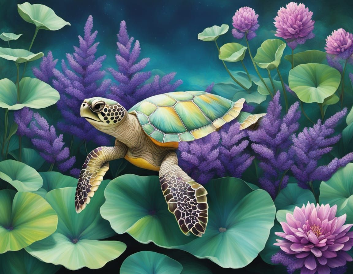 Abstract Surrealism Painting of Heliotrope Lunar Green Tulip...