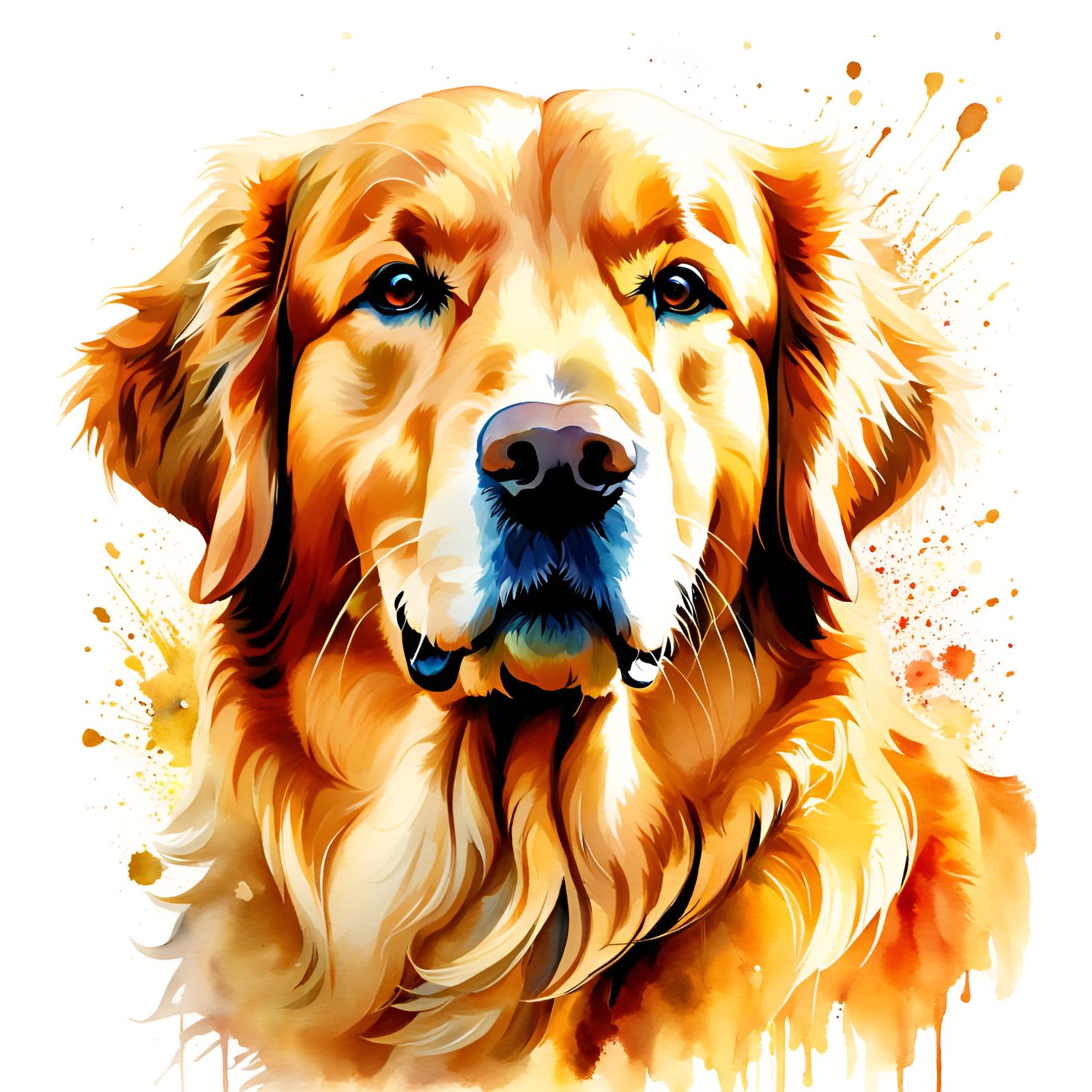 Golden Retriever Watercolor Portrait in Digital Airbrush Sty...