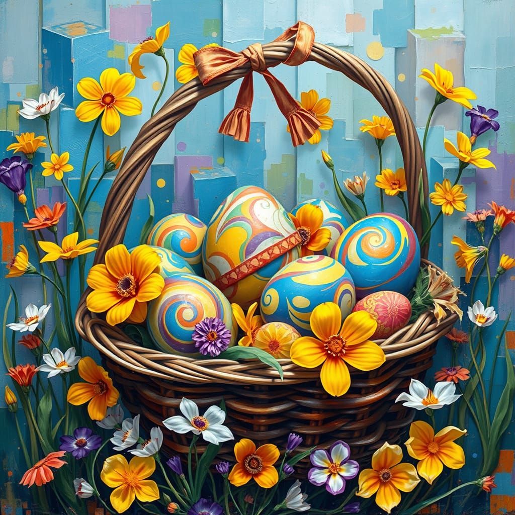 Vibrant Easter Basket in Kaleidoscope of Complementary Color...