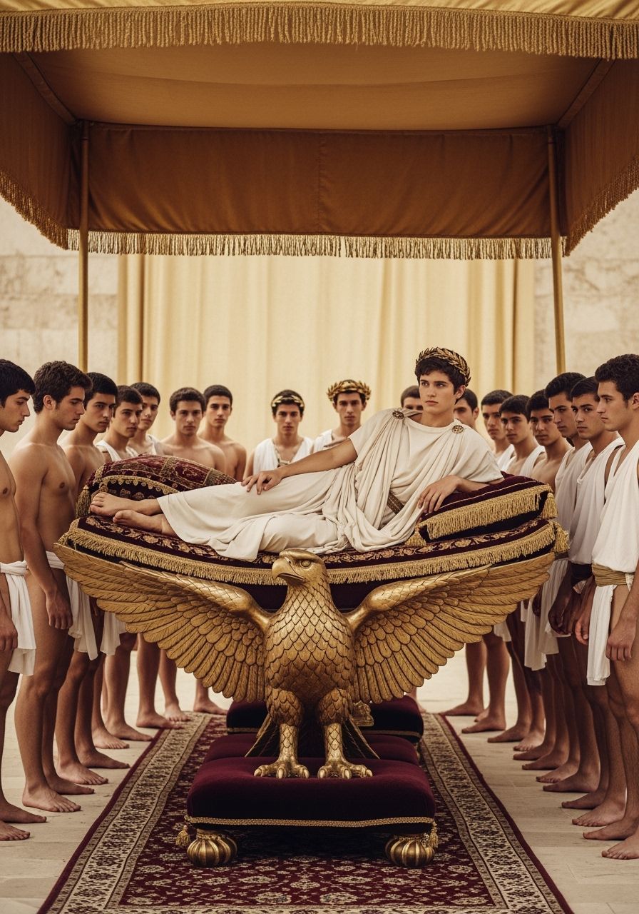 Young Emperor Lounging on Eagle Litter