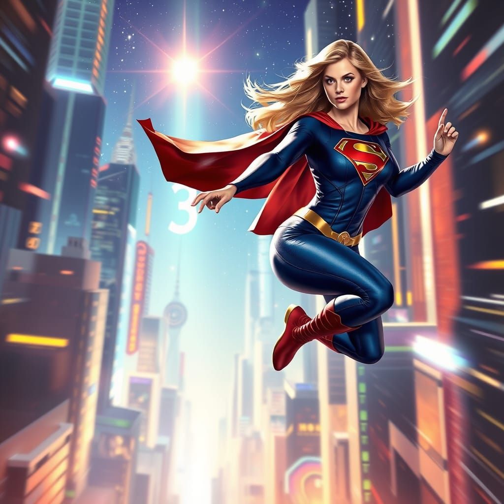 Supergirl Jumps to 31st Century City in Abstract Hyperrealis...