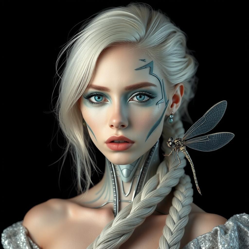 Surreal Biomechanical Portrait with Turquoise Eyes