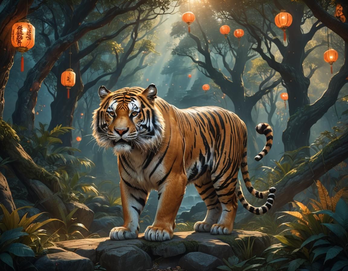 Majestic Tiger in Mystical Forest Concept Art