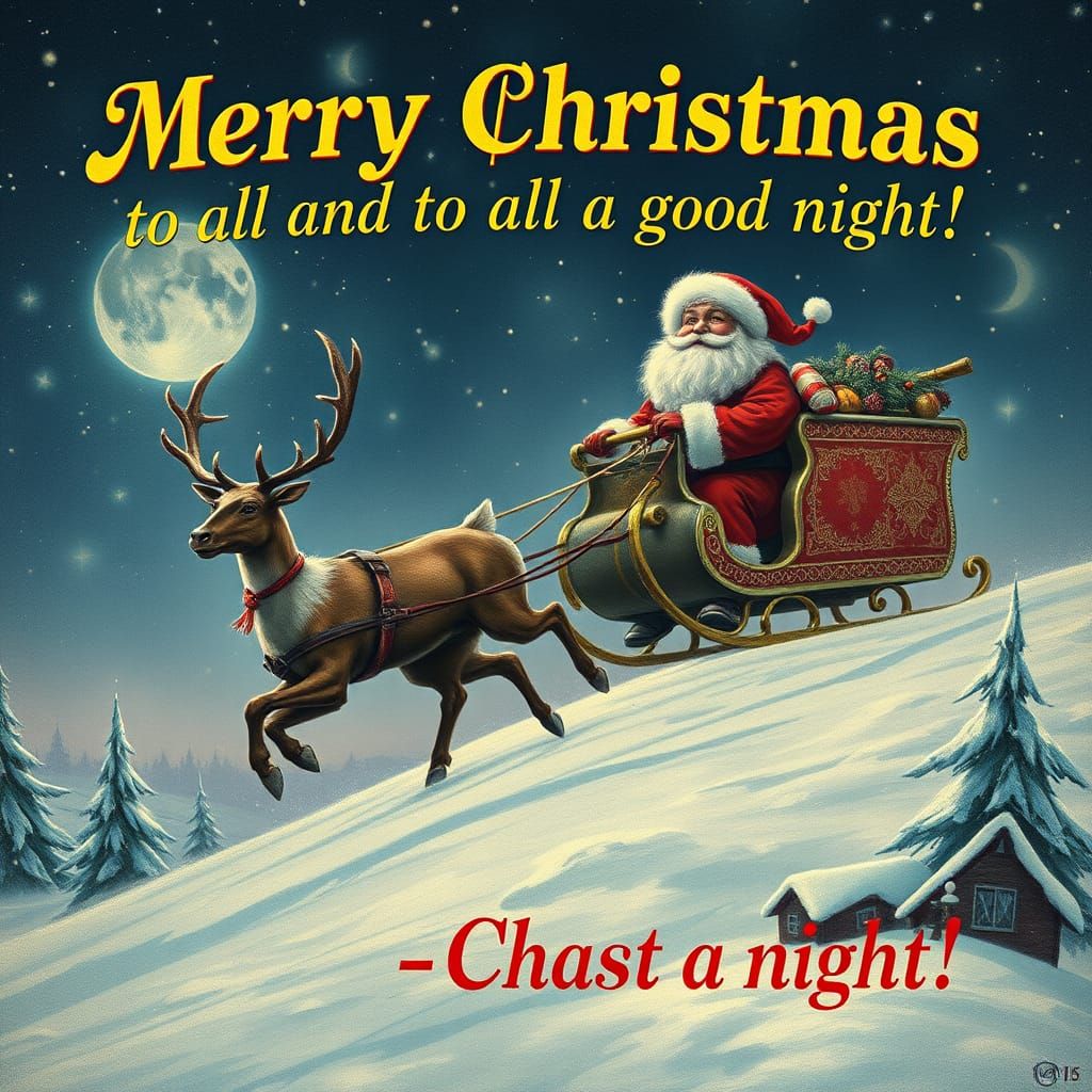 Vintage Christmas Postcard with Santa's Sleigh