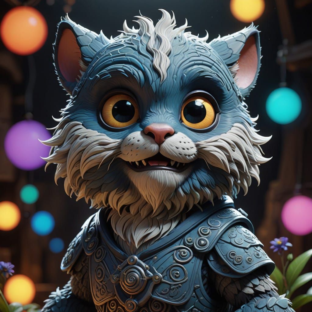 Whimsical Creature in Vibrant Radial Gradient Background