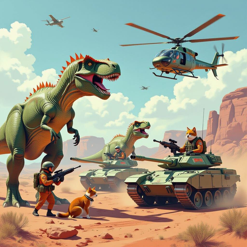 Cats & Dogs vs Dinosaurs in Tactical War Gear