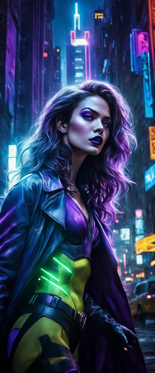 Superheroine in Gotham: Neon Comic Art