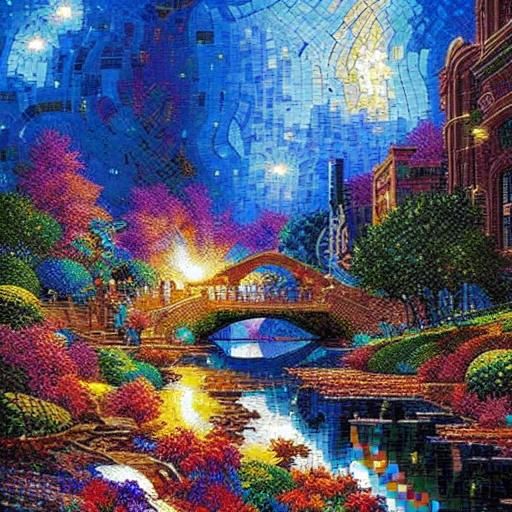 Dazzling Mosaic Waterfall Wall Art in Comic Book Style