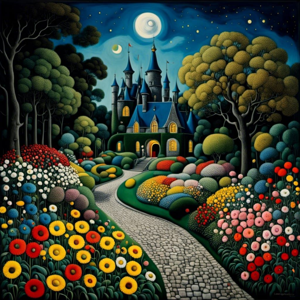 Moonlit Garden Path in Pop Surrealism Style