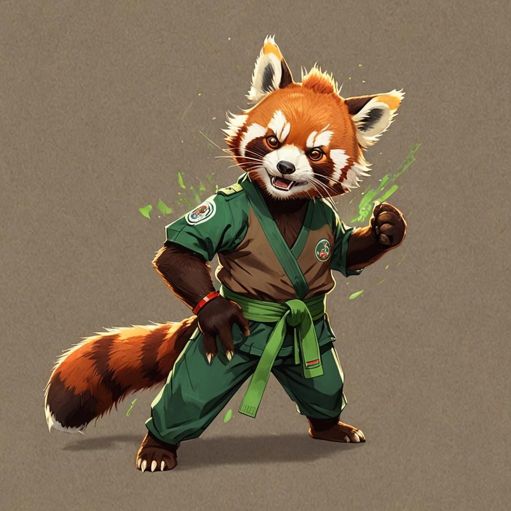 Anime Red Panda Taekwondo Master in Manga Style