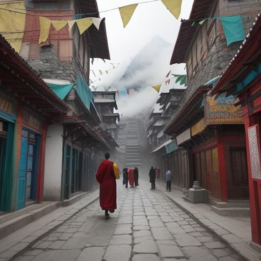 Vibrant Indian Artwork of McLeod Ganj Street Scene