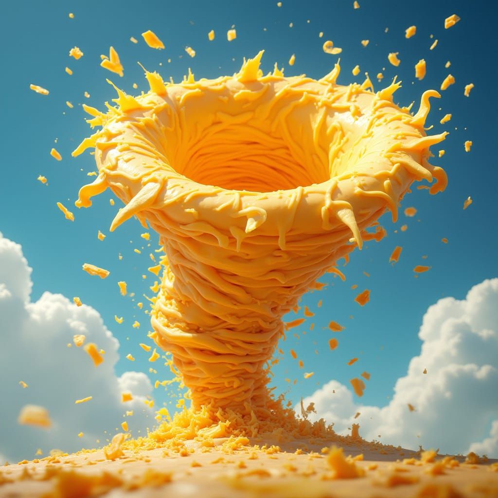Surreal Cheese Tornado Unveils Futuristic Sky