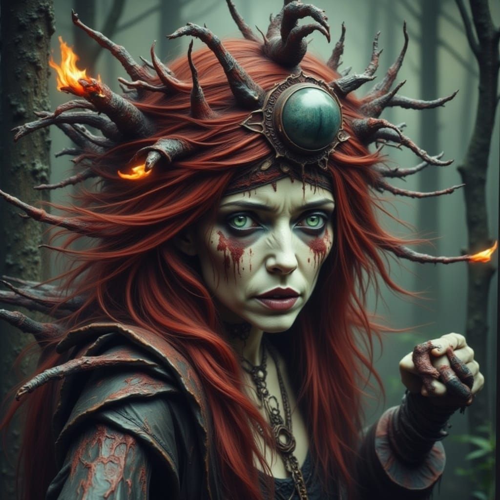Bloody Gypsy Fortune Teller with Fire Spirits