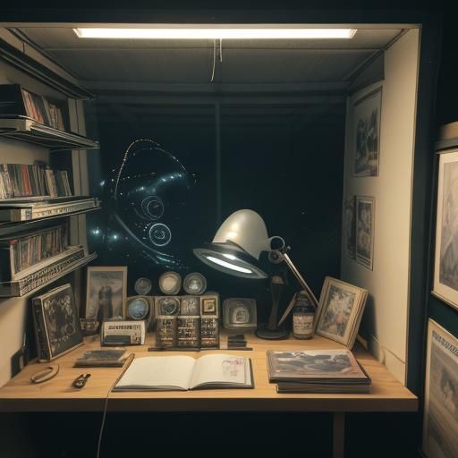 Cozy HAM Radio Shack with UFOs at Night