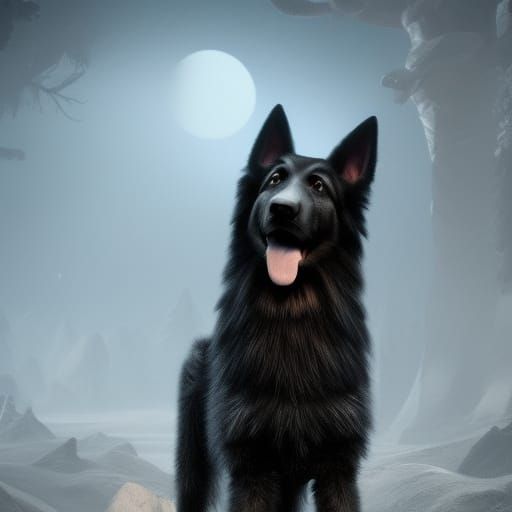 Happy Black German Shepherd Fantasy Art