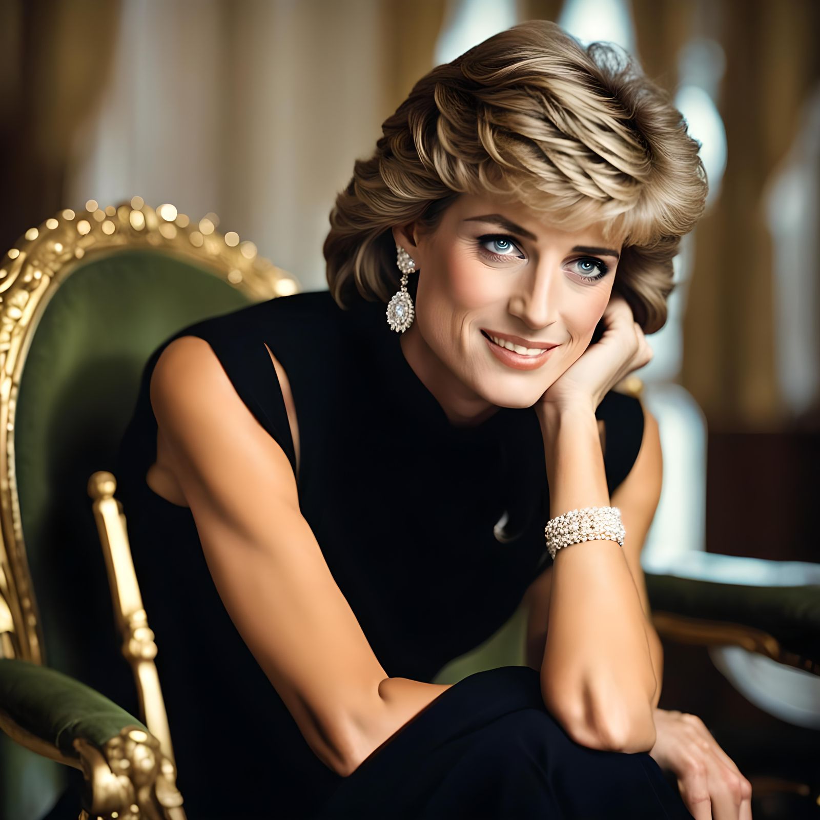 Princess Diana in Black Gown, Regal Portrait