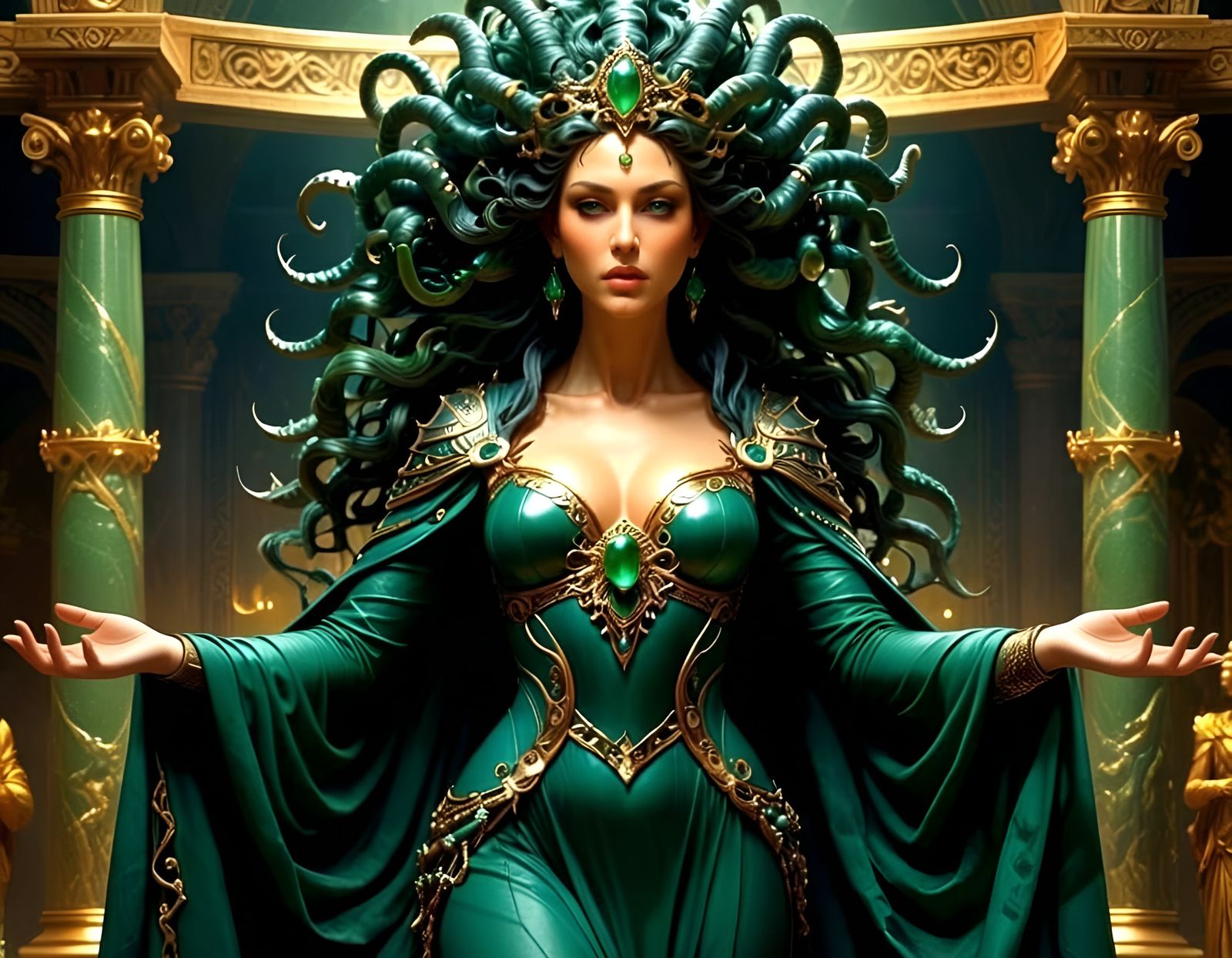 Regal Queen Medusa with Serpent Crown in Fantasy Art Style
