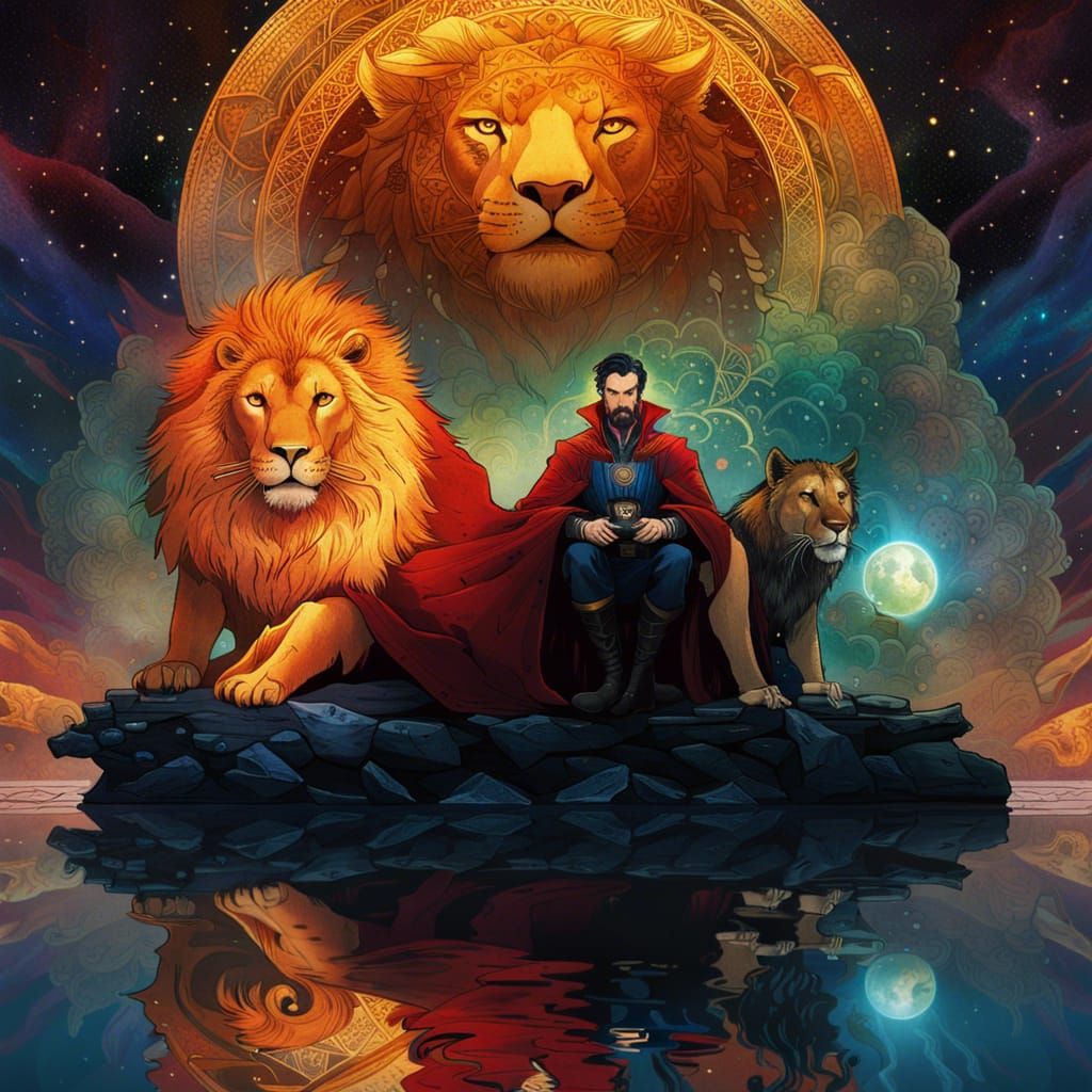 Doctor Strange on Lion in Watercolor Style