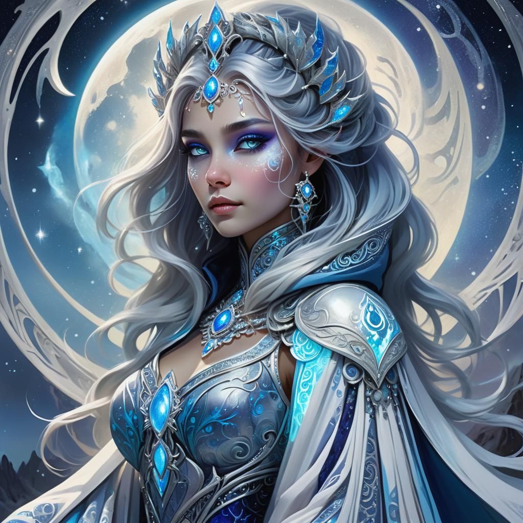 Moon Queen Portrait in Dreamy Landscape, Digital Art