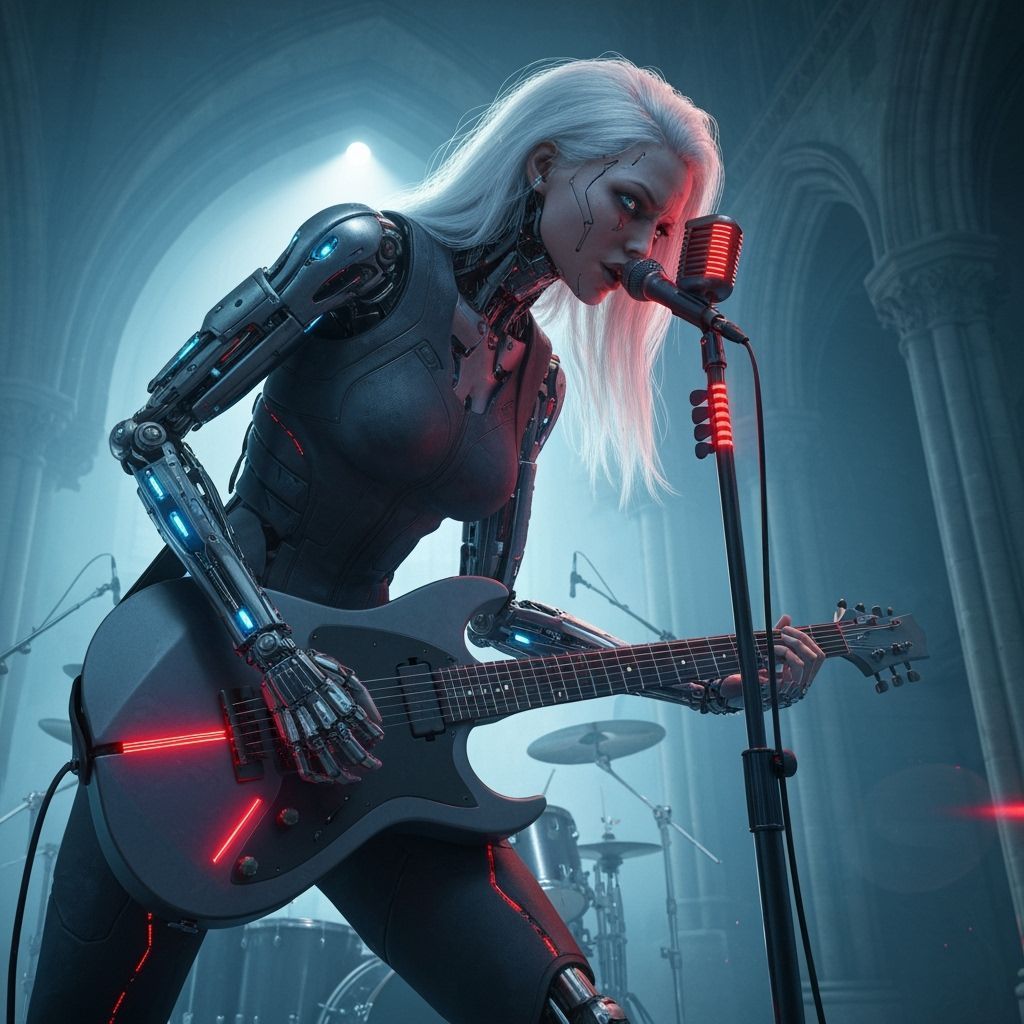 Cyberpunk Android Guitarist in Cathedral