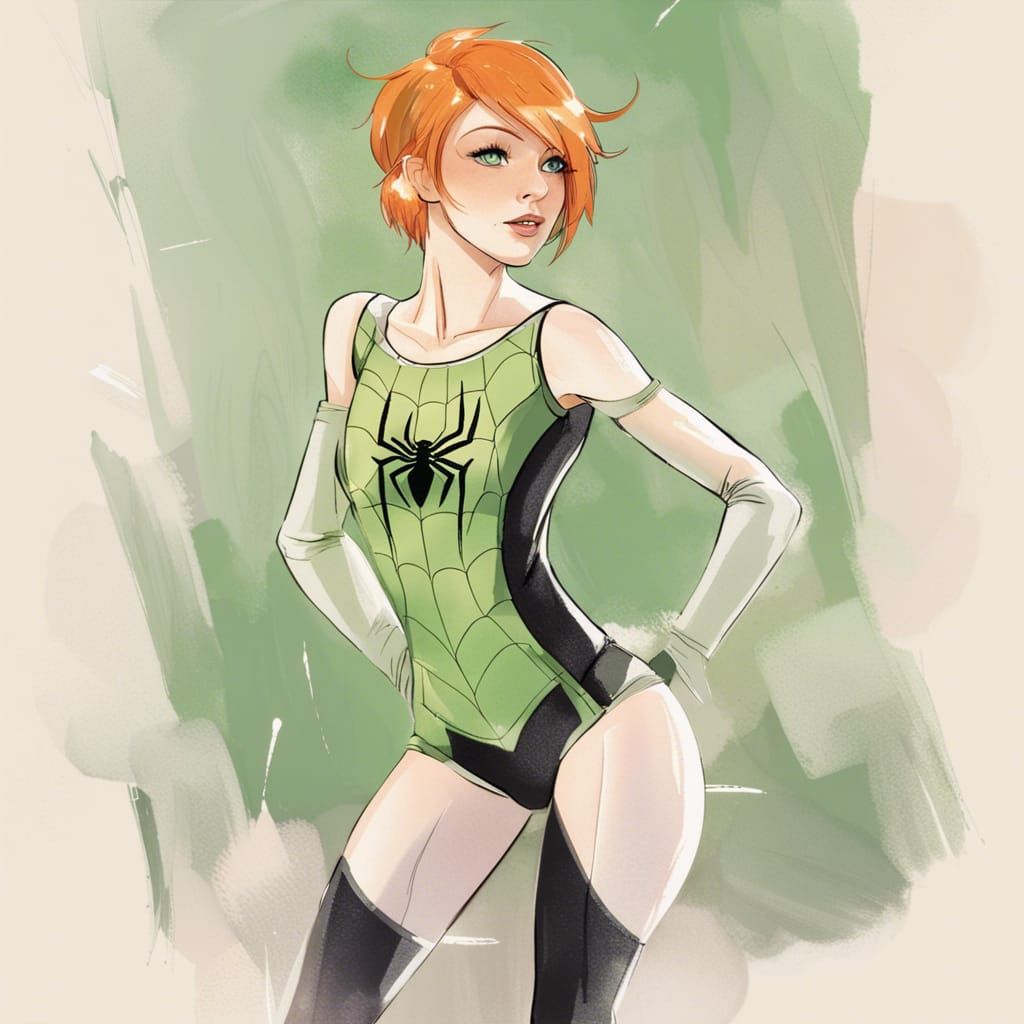 Young Woman in Spiderman Outfit with Ballet Shoes