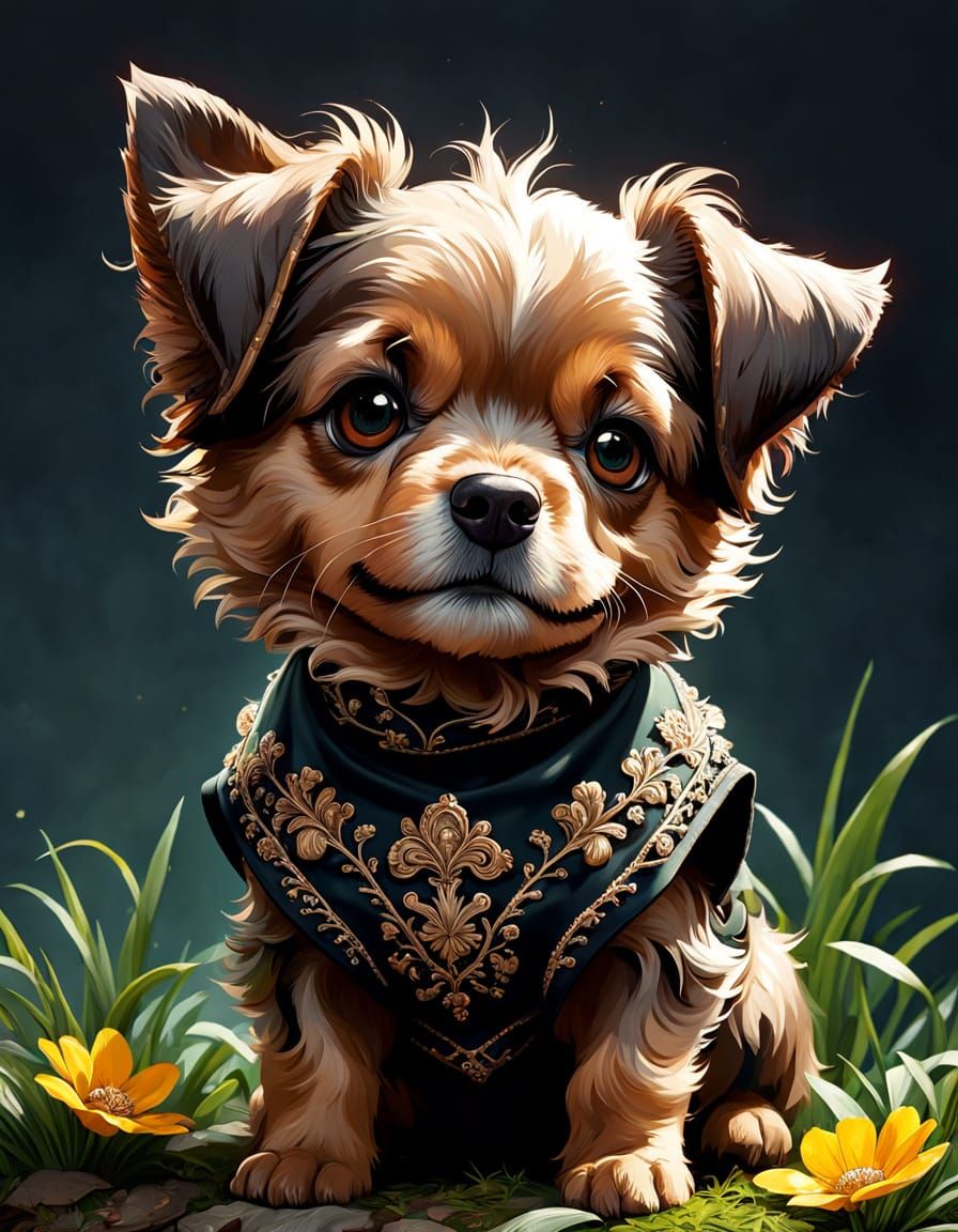 Charming Pinny-Poo Puppy in Vibrant Floral Setting