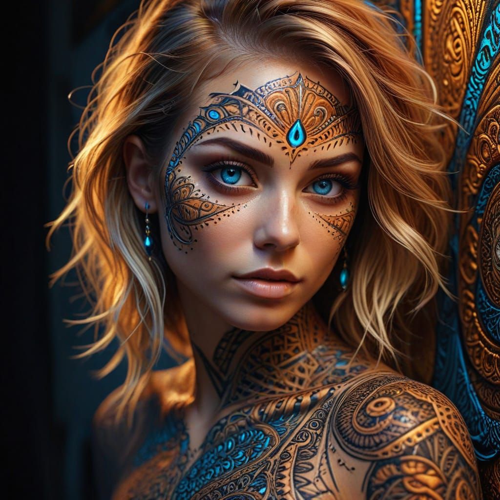 Auburn Beauty with Blue Eyes: A Digital Portrait