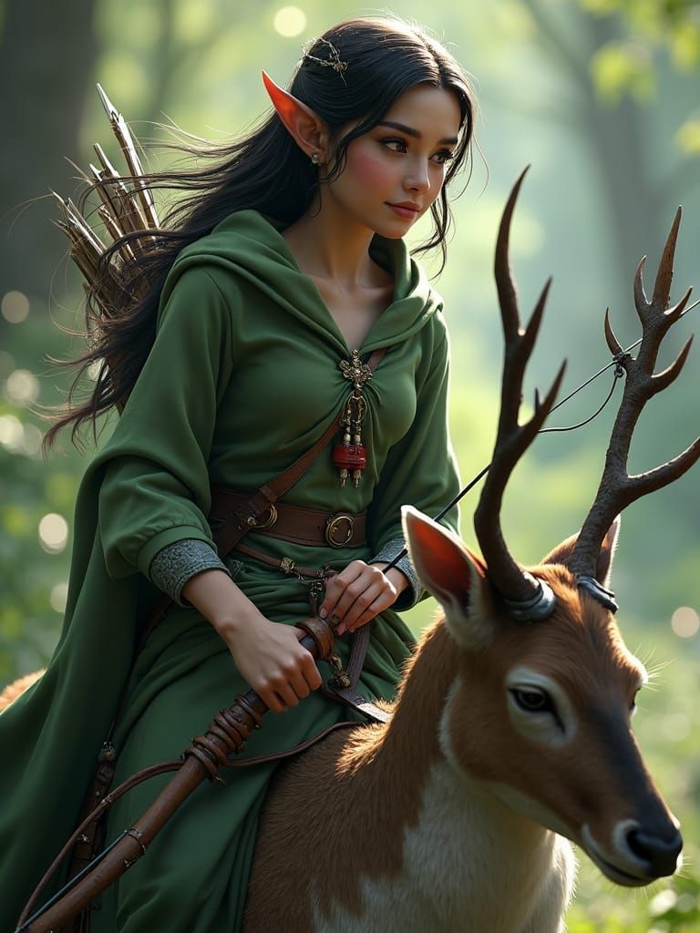 Elf Maiden on Deer: Fantasy Concept Art