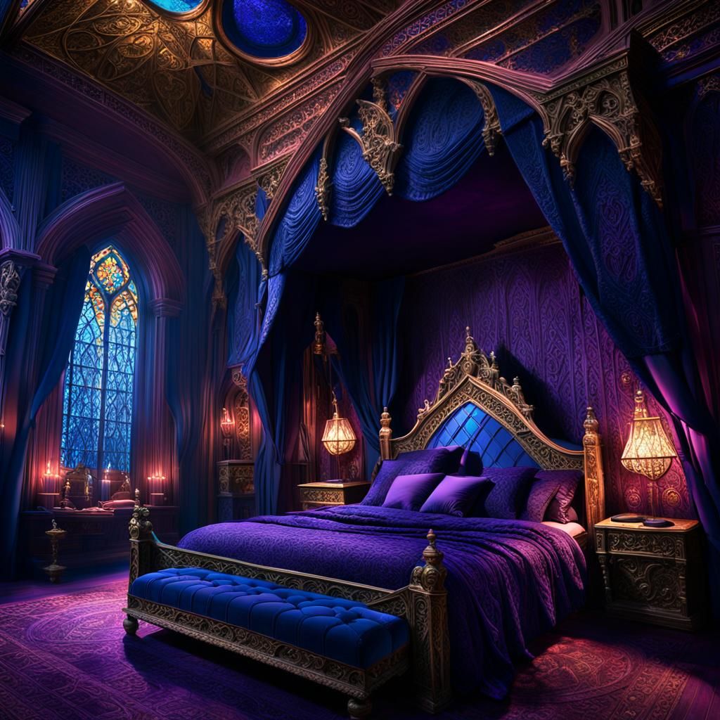 Dark Fantasy Bedchamber with Gothic Details