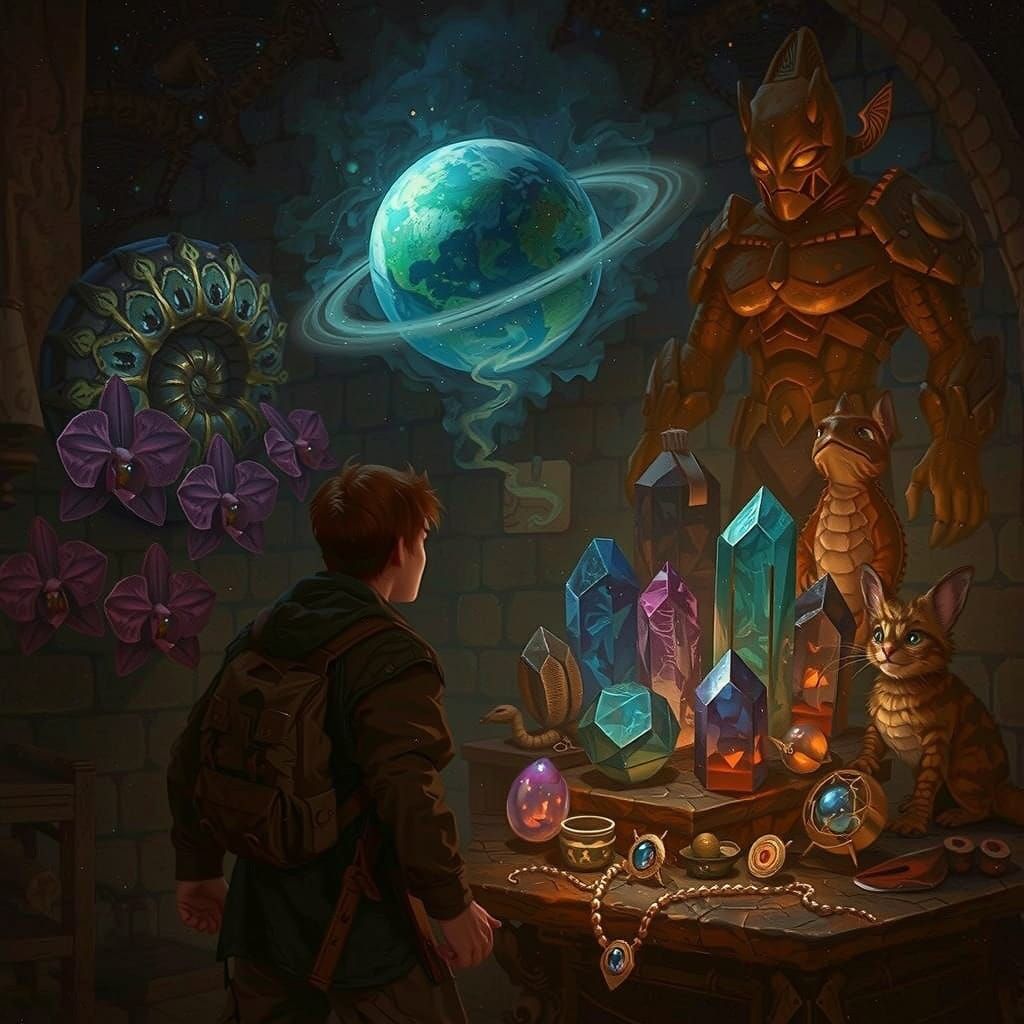 Fantasy RPG Environment with Mythical Creatures and Crystals