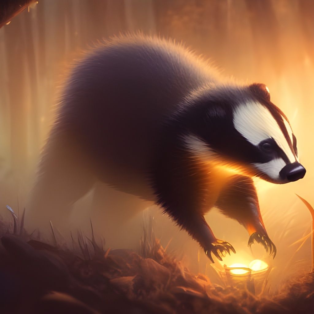 Badger warming his hands by the fire