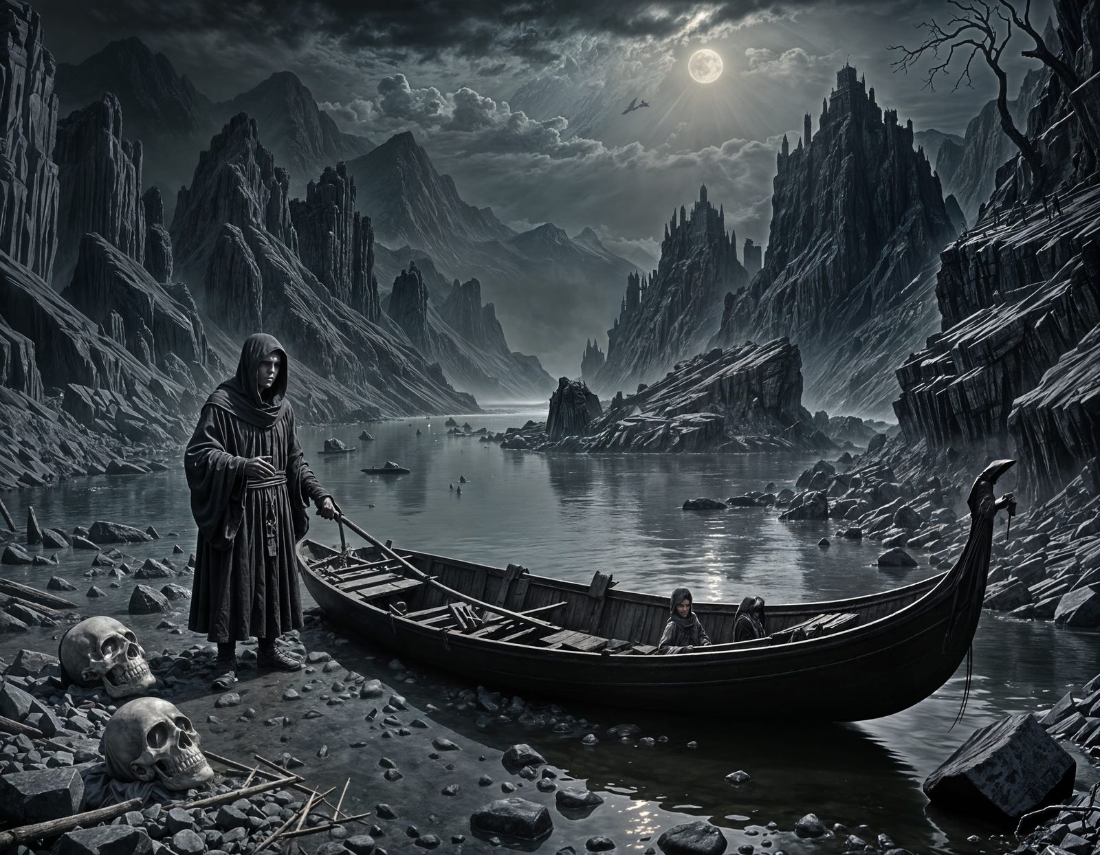 Charon on the River Styx in Dramatic Twilight