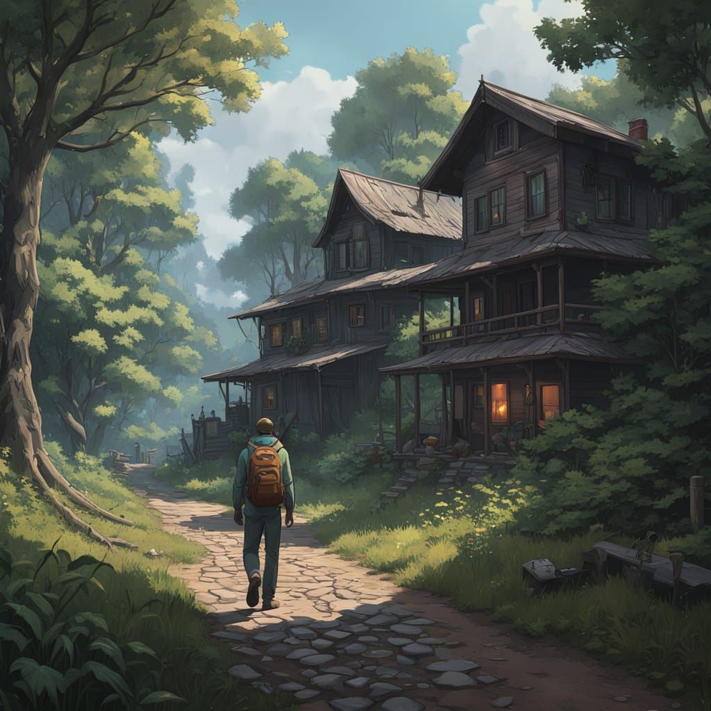 Serenely Contemplative Traveler in Earth-Toned Realism