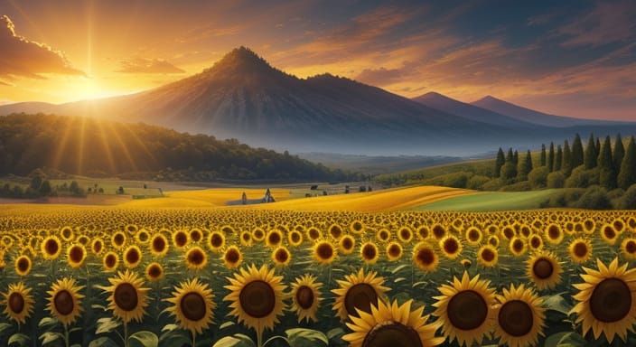 Knights in Sunflower Field Under Golden Sunset