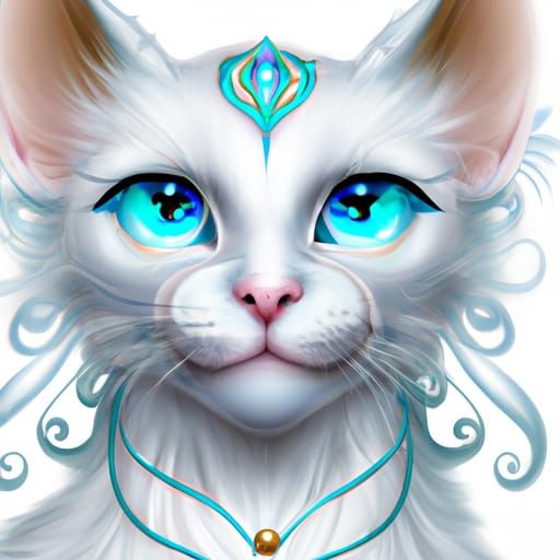 Majestic White Cat Portrait with Turquoise Eyes