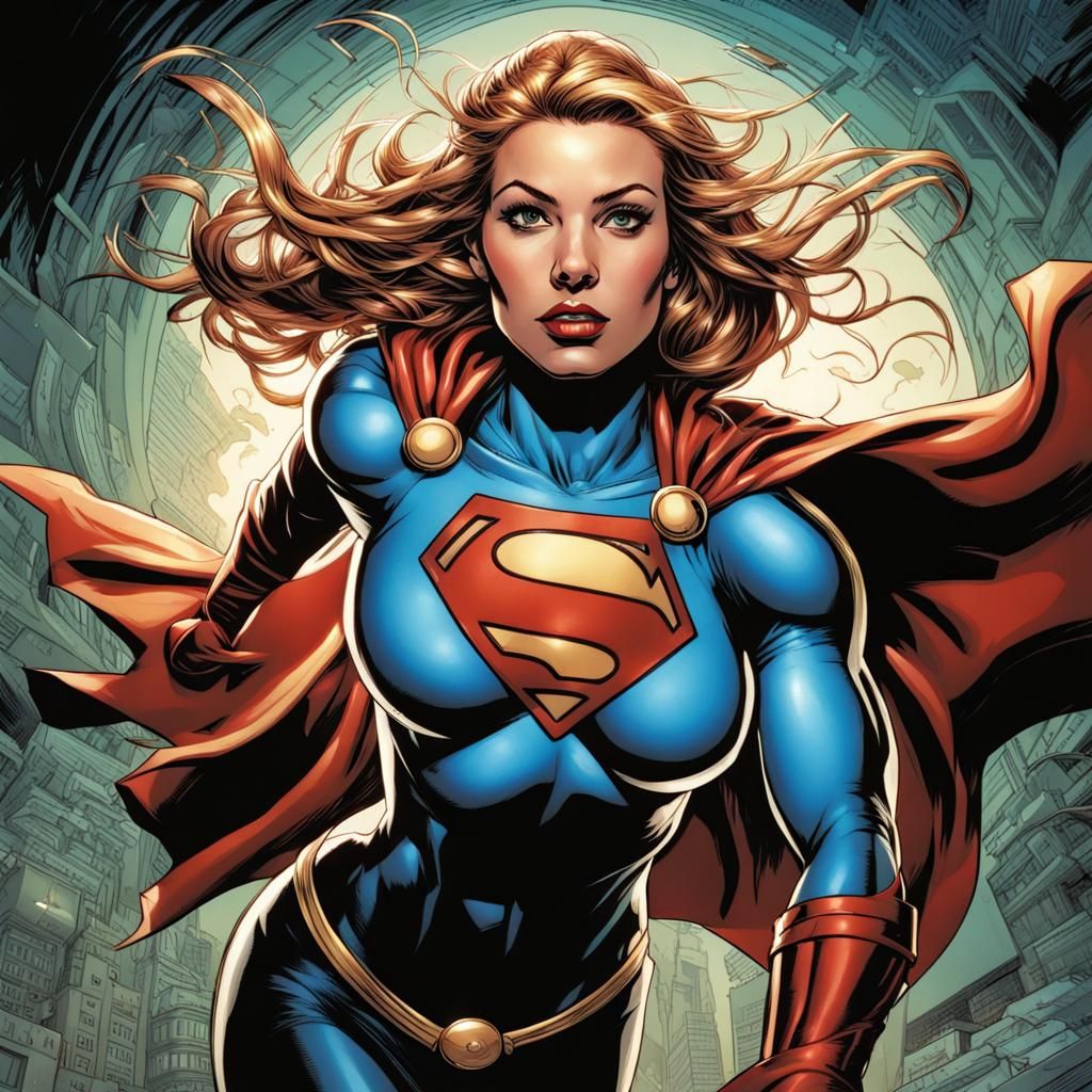 Dynamic Female Superhero in Comic Book Art