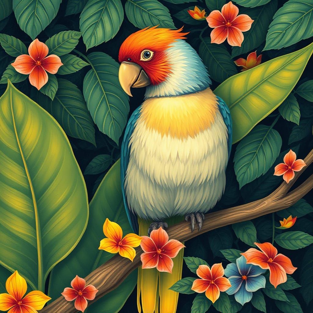Vibrant Tropical Parrot in Whimsical Artistic Style