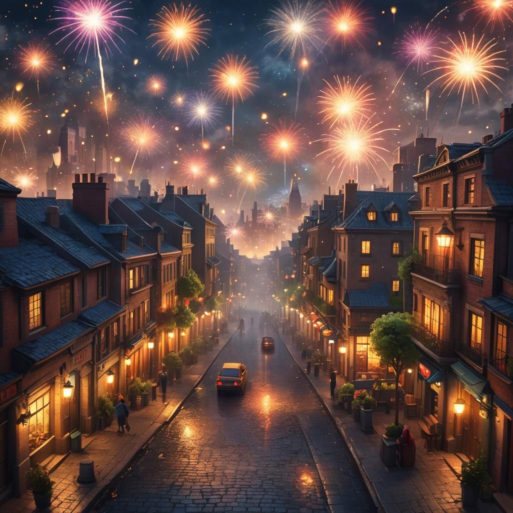 Festive City Celebrates New Year with Fireworks