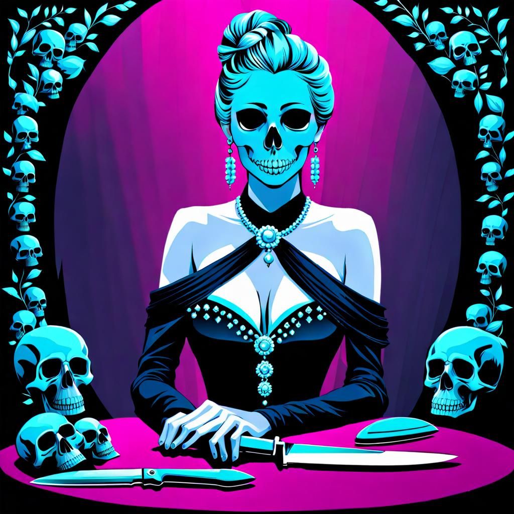 Icy Blue Skulls and Knife: A Dark Vision