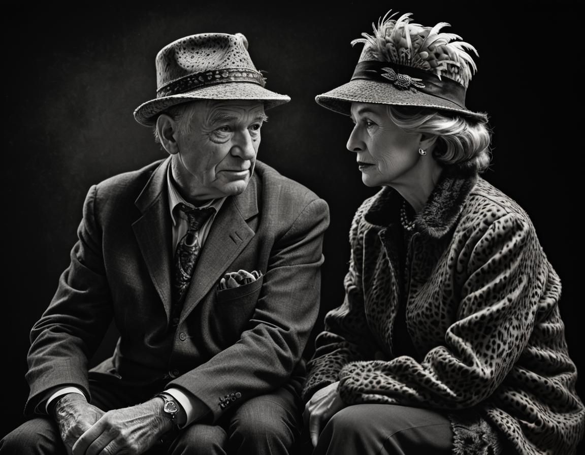Elegant Black and White Portrait with Feathered Hat