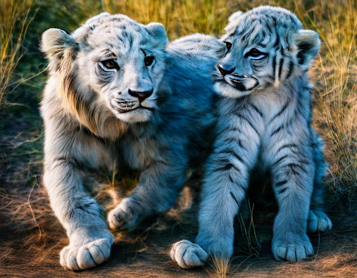 Lion Cubs Play on the Savanna