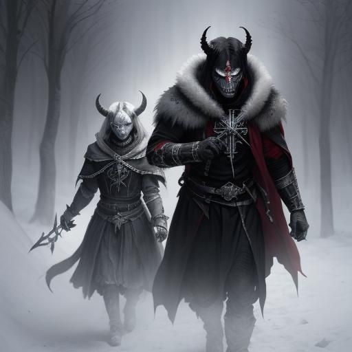 Demonic Huskies with Satanic Runes in Horror Style