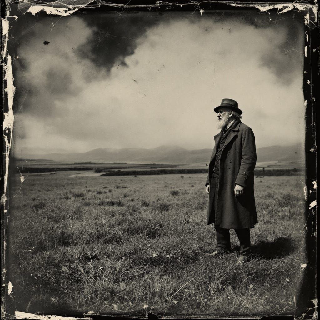 Scottish Field with Album Art in Tintype Style