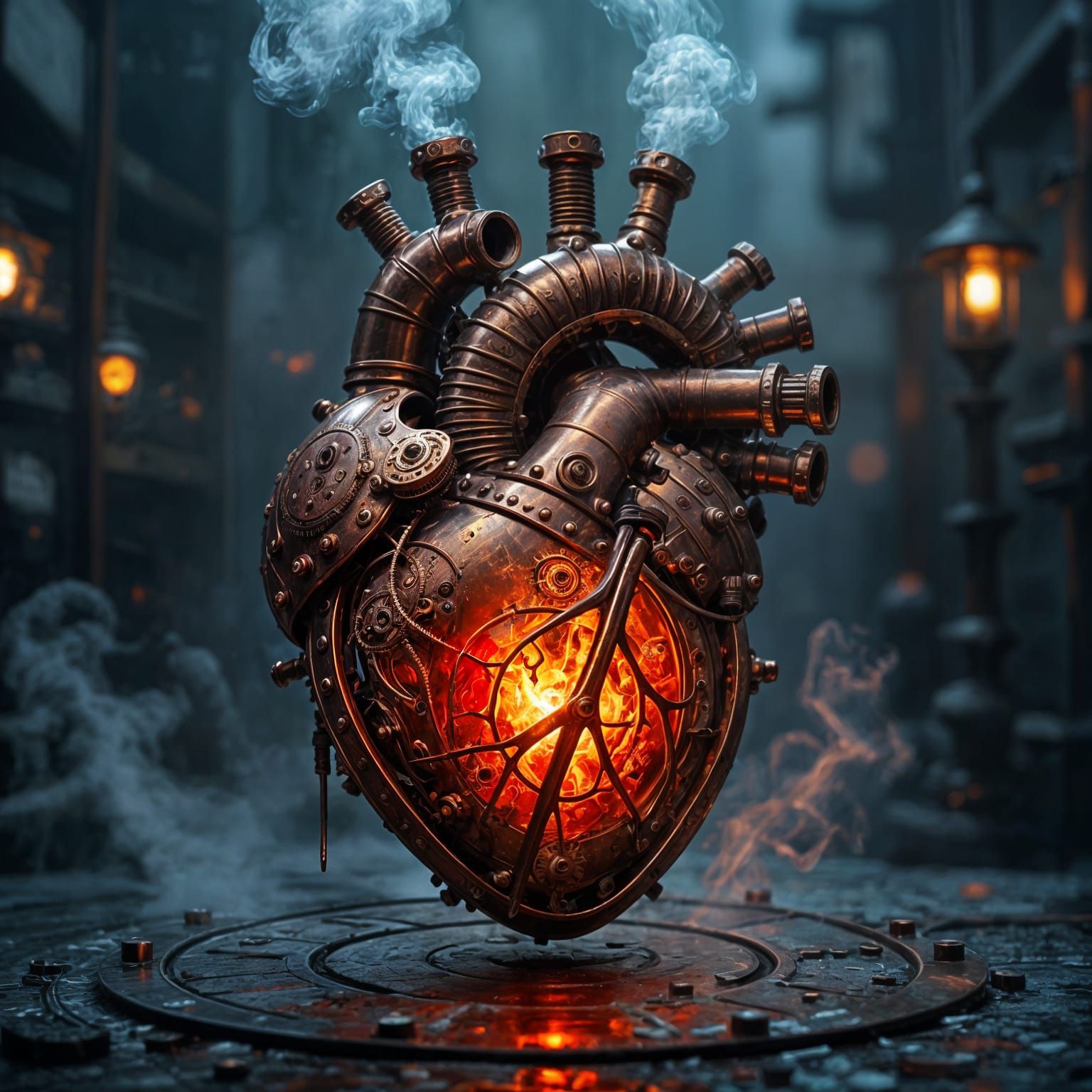 Steampunk Mechanical Heart with Molten Light